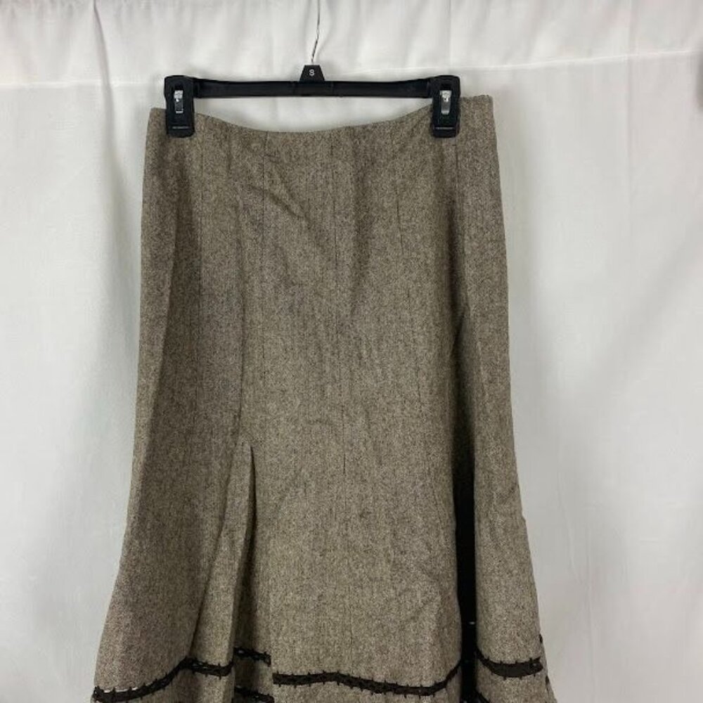 Talbots Brown Tweed Wool Blend Crochet Hem Academia Cottage Core full Midi Skirt - Picture 3 of 9